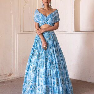 Label Anushree Blue Off Shoulder Indian Lehengha